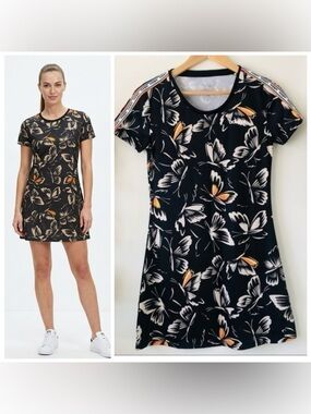 adidas x Farm Rio Black Butterfly Print Dress Size XS Brazilcore Athleisure Boho